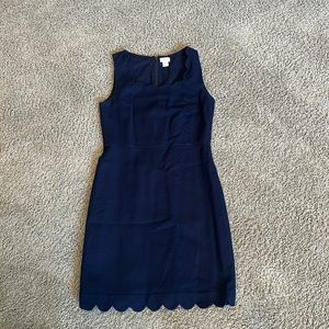 J Crew Navy Scallop Sleeveless Sheath Dress